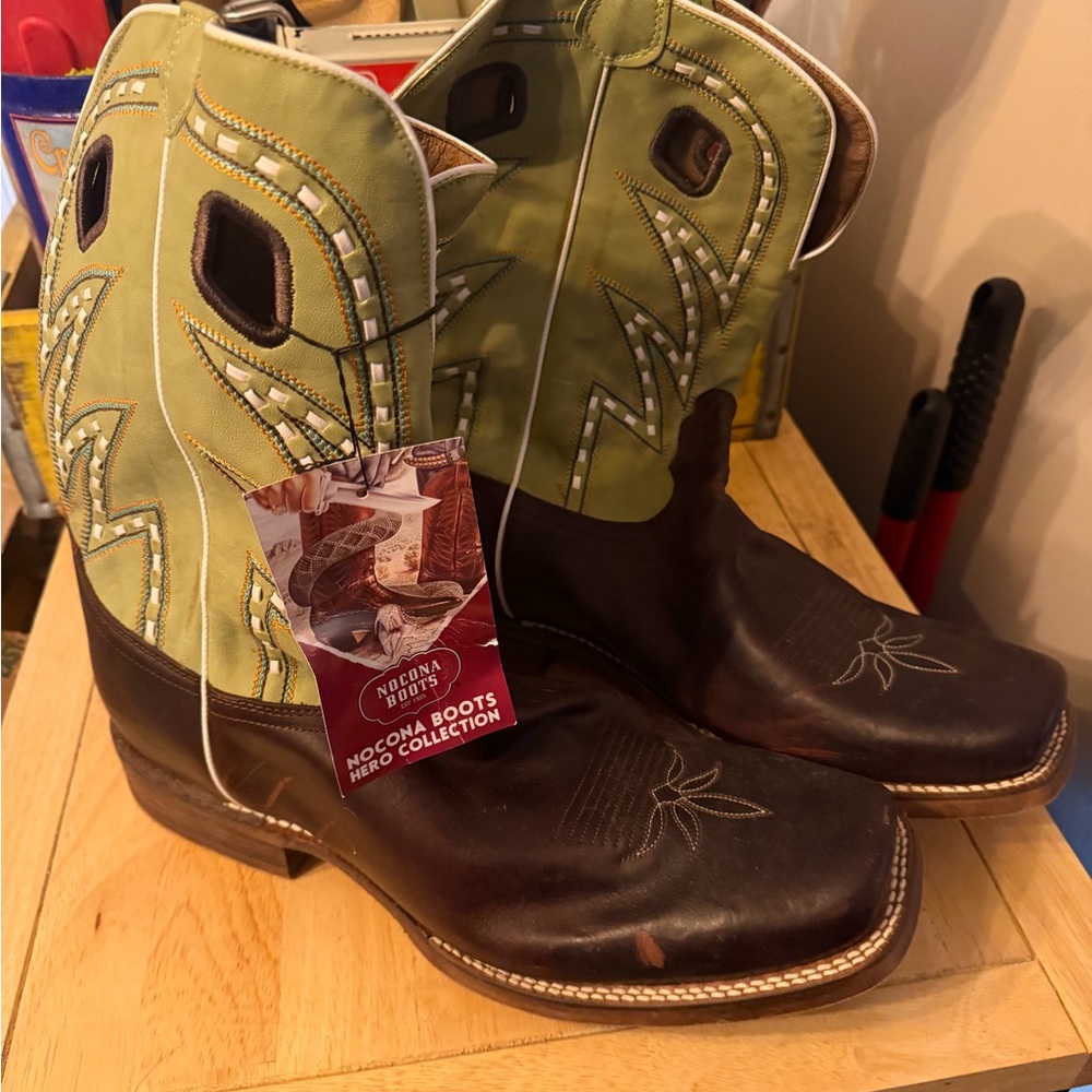 Nocona Men's Brown and Green Western Boots